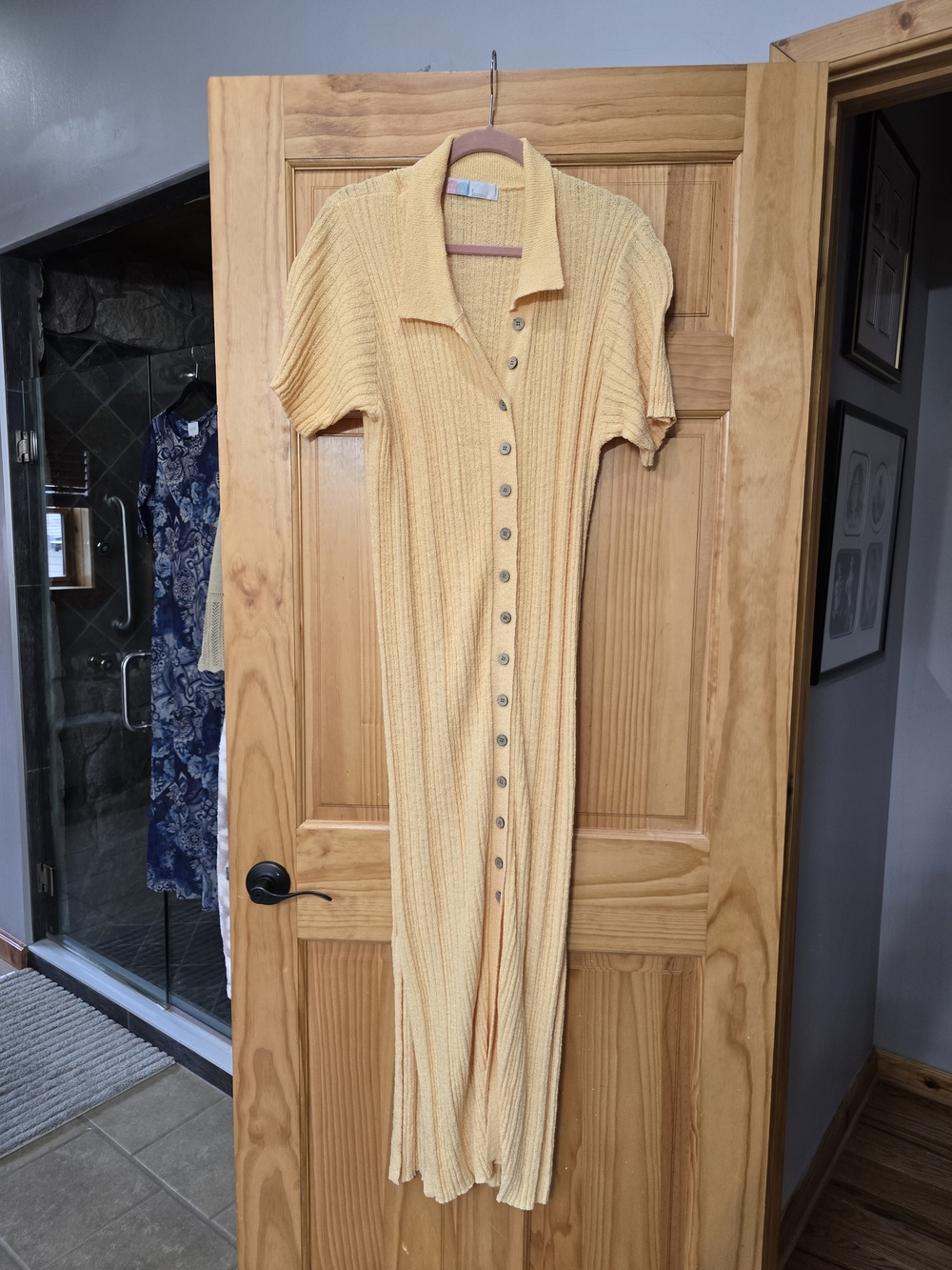 Free People Sunlit Yellow Ribbed Button-Down Maxi Dress